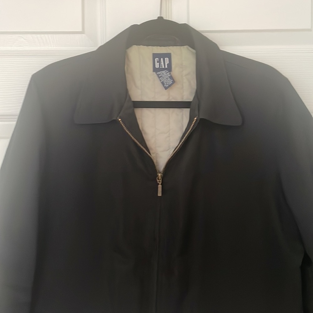 Gap black jacket; lightweight, layers well. Hip length/slightly longer in back. - Picture 8 of 8